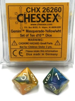 Other Chessex Gemini Masquerade-Yellow/White 10ct D10 Set (26260)