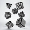 Other Q-Workshop Steampunk Black/White 7ct Polyhedral Dice Set 2 Other Q-Workshop Steampunk Black/White 7ct Polyhedral Dice Set -Game Haven steampunk clockwork black white dice set 7